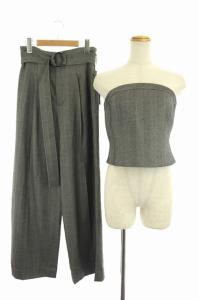 17AW ストライプセットアップ 上下 ベアトップ パンツ ワイド 38 黒 白