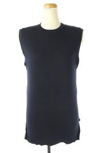 19AW シルク混ノースリーブニット プルオーバー クルーネック 36 ネイビー