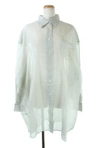 18SS オーバーサイズシャツ ワンピース ひざ丈 チェック 長袖 XXS 緑