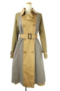 デザイントレンチコート ロング 切替 36 茶 カーキ 白 黒