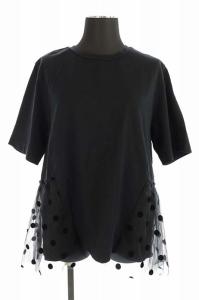 19AW ドットチュール切替トップス カットソー Tシャツ 半袖 38 黒 ブラック
