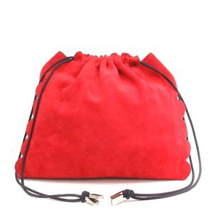 巾着バッグ スウェード スカラップ 赤 レッド