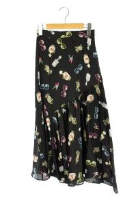 20SS サテンモチーフプリントスカート 36 ブラック