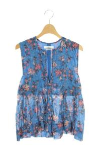 フラワープリントプルオーバーブラウス ノースリーブ 花柄 36 ブルー ピンク