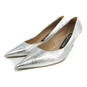 パンプス ポインテッドトゥ レザー ローヒール 35.5 シルバー色