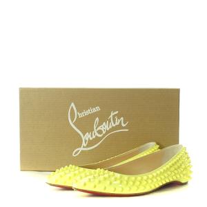 パンプス フラットシューズ ポインテッドトゥ スタッズ 35 黄 イエロー