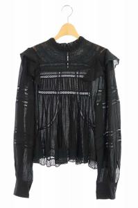 18AW 長袖ブラウス プルオーバー レース 34 黒 ブラック