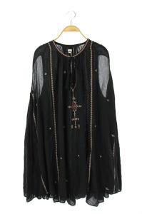 18AW 刺繍 チュニック カットソー ノースリーブ プルオーバー ギャザー 36 黒