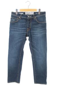 加工デニムパンツ ジーンズ テーパード ボタンフライ ストレッチ 31 青