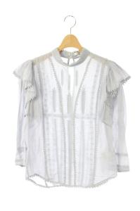 19AW フリルレースブラウス プルオーバー 刺繍 七分袖 コットン 36 グレー