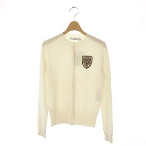 ワッペン装飾カシミヤシルク混クルーネックニットカーディガン