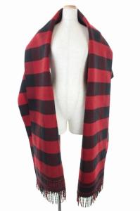 19AW ジャケット チェック ストール フリンジ XS 赤 黒
