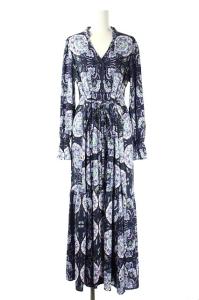 20SS ペイズリープリントシャツワンピース ロング 長袖 36 紺 /HH ■OS