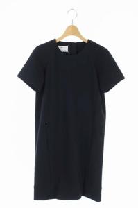 半袖膝丈タイトワンピース ストレッチ 36 黒 ブラック
