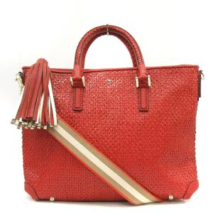 トート ハンドバッグ ショルダー 2way レザー 編み込み タッセル フリンジ 赤 レッド