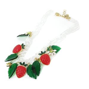 ネックレス 苺モチーフ チェーン 緑 グリーン 赤 レッド クリア