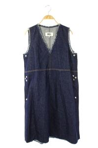 MM6 サイドボタンデニムワンピース ひざ丈 カットオフ ノースリーブ 36 青