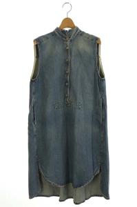 MM6 ヘンリーネック デニムワンピース ノースリーブ 台形 スリットデザイン 膝丈 36 青