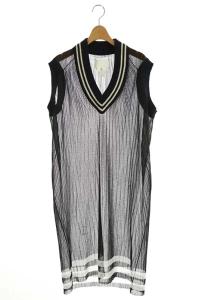 シースルーストライプワンピース 膝丈 チュニック ノースリーブ S 黒 ブラック