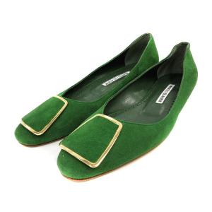 パンプス ローヒール スエード 36.5 23.5cm 緑 グリーン