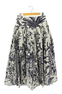 総柄プリーツスカート ロング コットン 