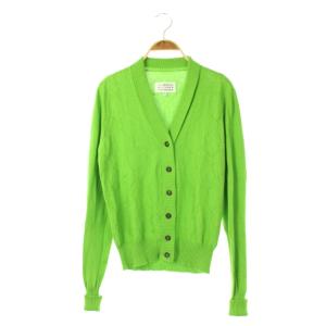 コットン混 カーディガン ニット 長袖 Vネック XS 黄緑