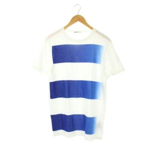 ボーダープリントTシャツ カットソー 半袖 クルーネック M 白 青