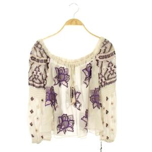 20AW エスニック刺繍ブラウス シアー 七分袖 36 ベージュ 紫 /KN ■OS ■SH