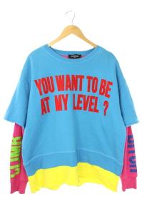 19AW マルチカラー長袖スウェット フェイクレイヤード ワードプリント