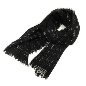 ストール ニット シルク混 ストレッチ フリンジ ブラック