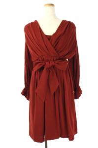 19AW トリアセドレープドレス ワンピース ひざ丈 インナー付き ベルト付き 長袖 36 レッド