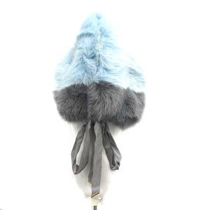 ティペット ファー バイカラー リボン 水色 グレー