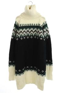 MM6 17AW タートルネック ニット ワンピース 長袖 タイト 膝丈 S 白 緑 黒