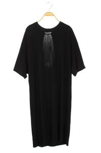 19SS バックオープンワンピース 半袖 ストレート 膝丈 クルーネック 38 黒