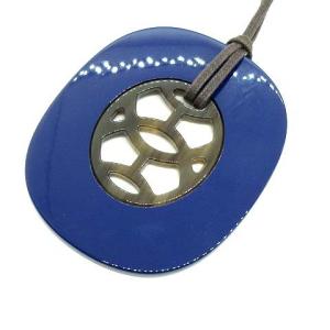 バッファローホーン&ラッカーネックレス バイカラー 青 茶