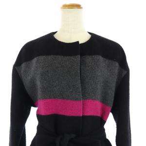 LANVIN en Bleu ノーカラーコートウール ベルト付き 38 黒 ピンク グレー