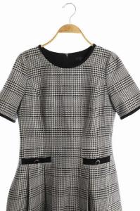 TO BE CHIC 20SS グレンジャガードワンピース ひざ丈 半袖 グレンチェック 千鳥格子 40 黒 白