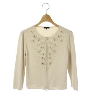 20AW レーヨンナイロンビジューカーディガン ニット 七分袖 ジップアップ 40 ベージュ