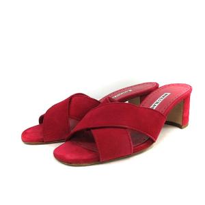 ミュール サンダル ハイヒール スエード 37 24cm 赤 レッド