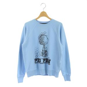 × PEANUTS トレーナー スウェット 長袖 ダメージ加工 プリント XS 水色 青