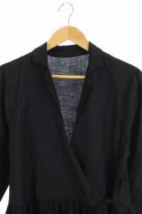 nest Robe 20AW ナチュラルドレス ラップワンピース リネン 長袖 フレア ロング F 黒
