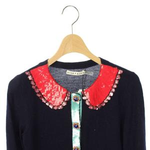 alice + olivia ビジューニットカーディガン 長袖 スパンコール装飾 XS/TP 紺 ネイビー