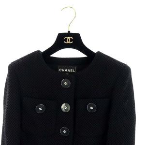 CHANEL 17A ノーカラーツイードジャケット ココマークボタン 34 ブラック