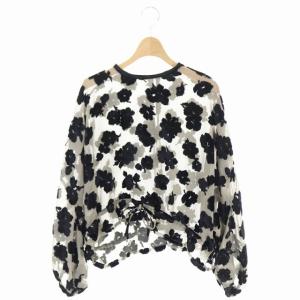 フラワーブラウス プルオーバー 長袖 黒