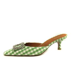PIPPICHIC Coz nano universe ミュール パンプス ハイヒール スクエアトゥ ビジュー ギンガムチェック レザー 38