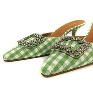 PIPPICHIC Coz nano universe ミュール パンプス ハイヒール スクエアトゥ ビジュー ギンガムチェック レザー 38