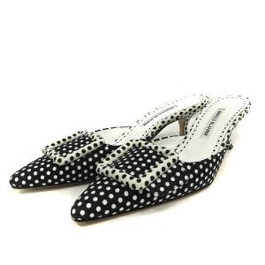 20SS Maysale ミュール サンダル ピンヒール ポインテッドトゥ ドット柄 レザー 38 24cm 黒 ブラック