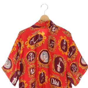 Chloe リボン付き総柄シルク半袖ブラウス