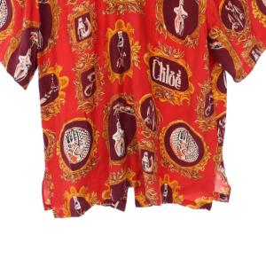 Chloe リボン付き総柄シルク半袖ブラウス
