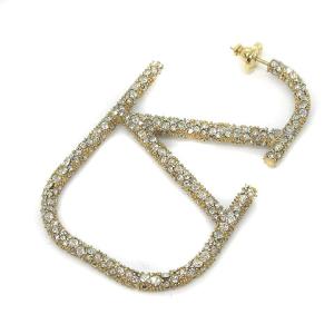 VALENTINO GARAVANI ピアス Vロゴモチーフ ストーン クリスタル ゴールド色